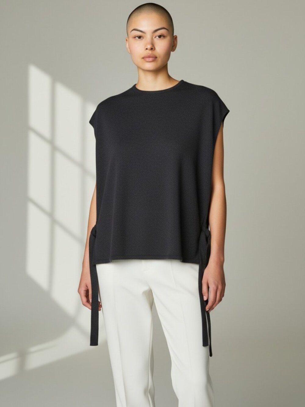 H&M Modern Black Tie Side Knit Sweater Top ~ Size L ~ NWT